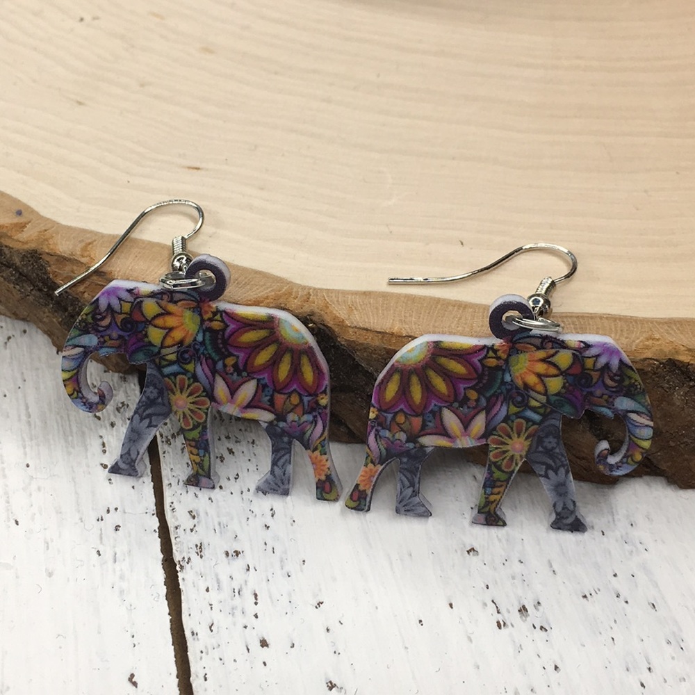 Elephant Acrylic Earrings - Picture 2 of 8